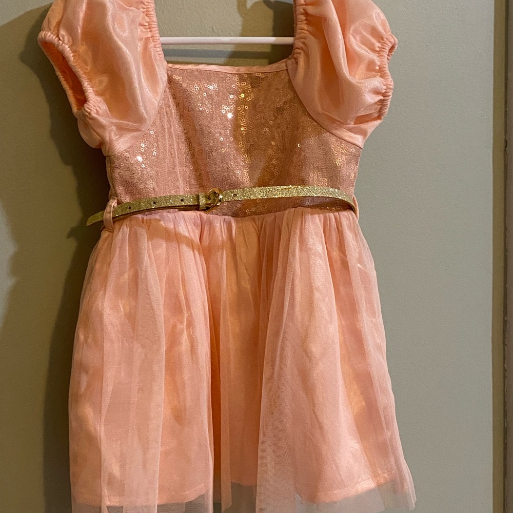 Pink Sequin Dress with Gold Belt